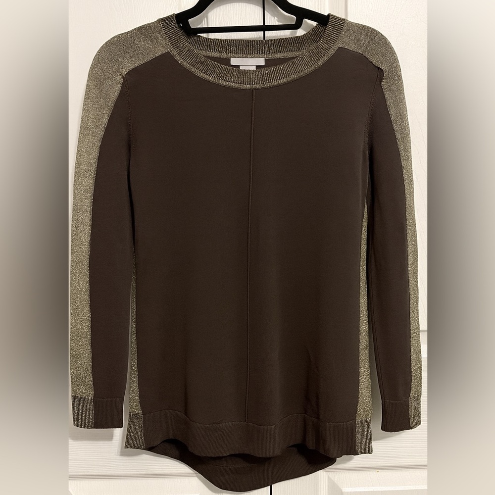 H&M Brown and Gold Metallic Long Sleeve Sweater. Size Medium - Picture 2 of 6